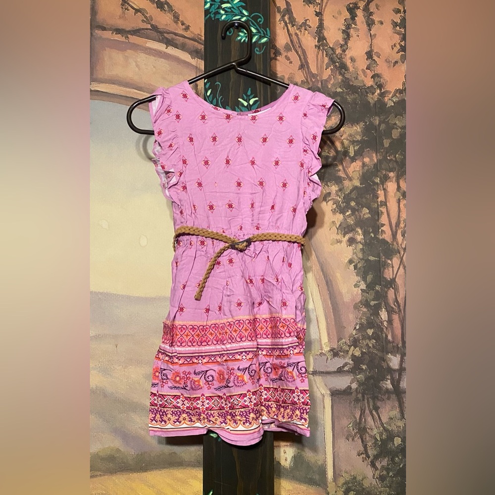 Paisley pattern purple dress with belt